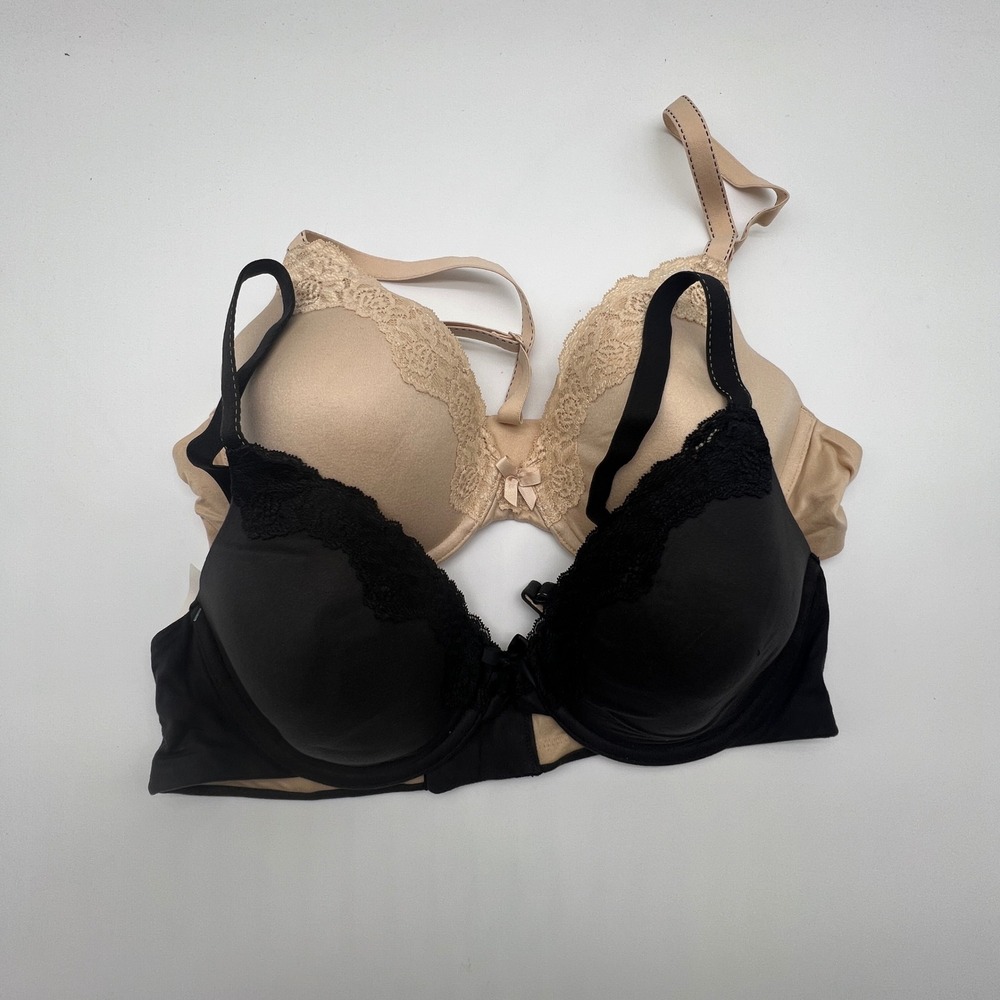 Maidenform Comfort Devotion Extra Coverage Lace Bra 2 Pack Black Beige 36B 09404